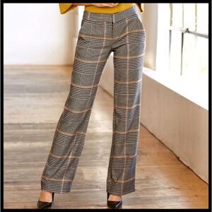 Boston Proper Glen Check Plaid Houndstooth Trouser Pant Black Gold Pink Cream 10